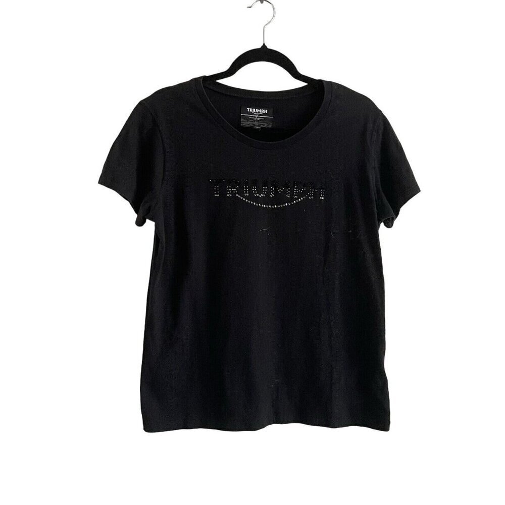 Triumph Women SZ 2L/2G Black Rhinestone Bling Single Stitch Vintage S/S T-Shirt